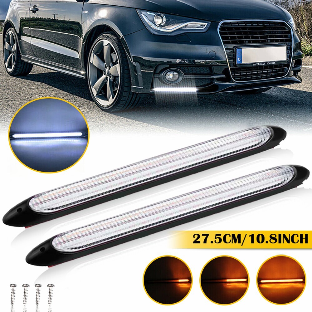 27.5CM Flexible LED Headlight Bar Sequential DRL Turn Signal Amber White Light S