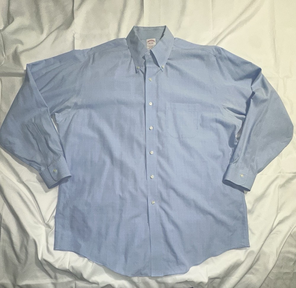 Brooks Brothers Men's 17-34 Blue Non-Iron Traditional Fit Cotton Dress Shirt