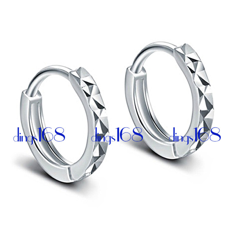 Genuine 925 Sterling Silver 12mm Diamond-Cut Huggie Hoop Earrings