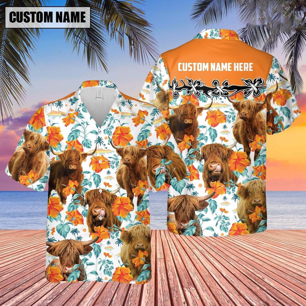 Personalized Unique Highland Hibiscus Floral 3D Hawaiian Shirt
