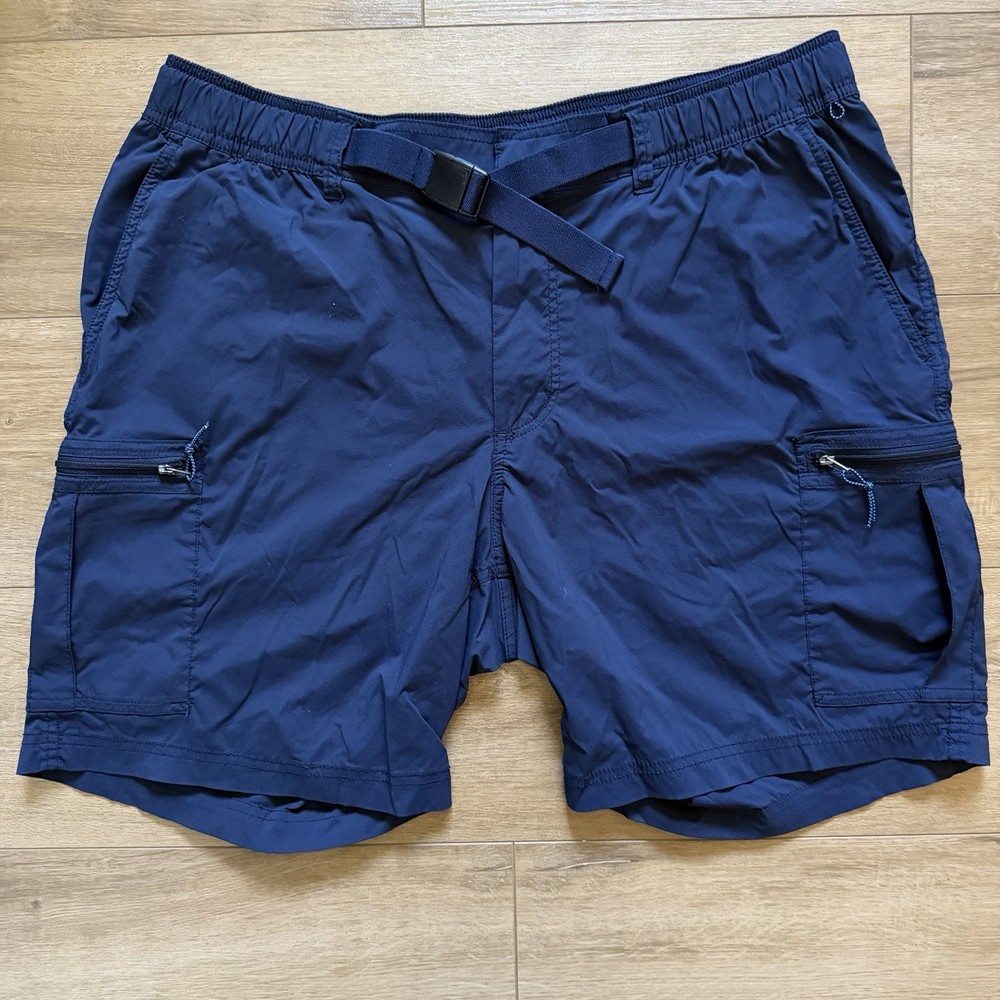 Lands End Hiking Shorts Mens 38x9 XL Blue Cargo Nylon Stretch Built In Belt