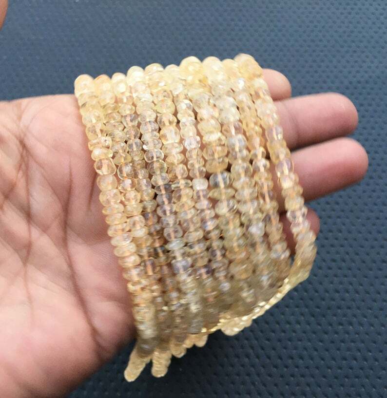 Smooth 5mm Natural Citrine Gemstone Rondelle Beads for Jewelry Making