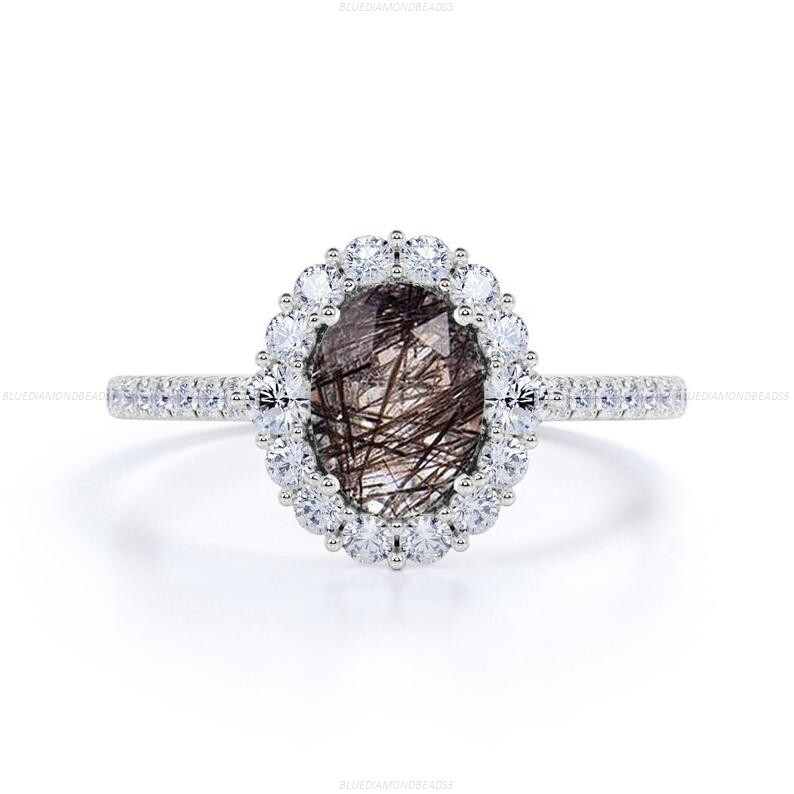Victorian Inspired 14k Gold Rutilated Quartz Diamond Ring for Mothers Day or Birthday Gifts  -image