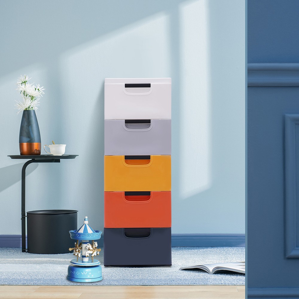 5 Drawers Cart Plastic Clothes Closet Dresser Rolling Storage Cabinet Organizer