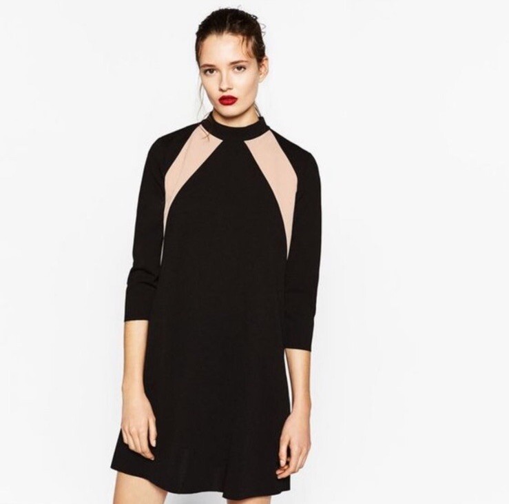 ZARA Mock High Neck Knit Midi Dress Black Size Large EUC