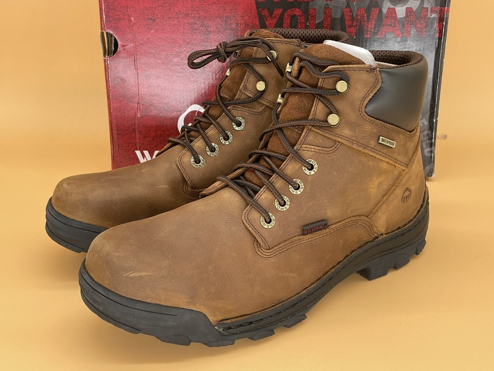 Size 14 Wolverine Durbin 6” Waterproof  Steel toe Men Boots Safety Shoes Brown