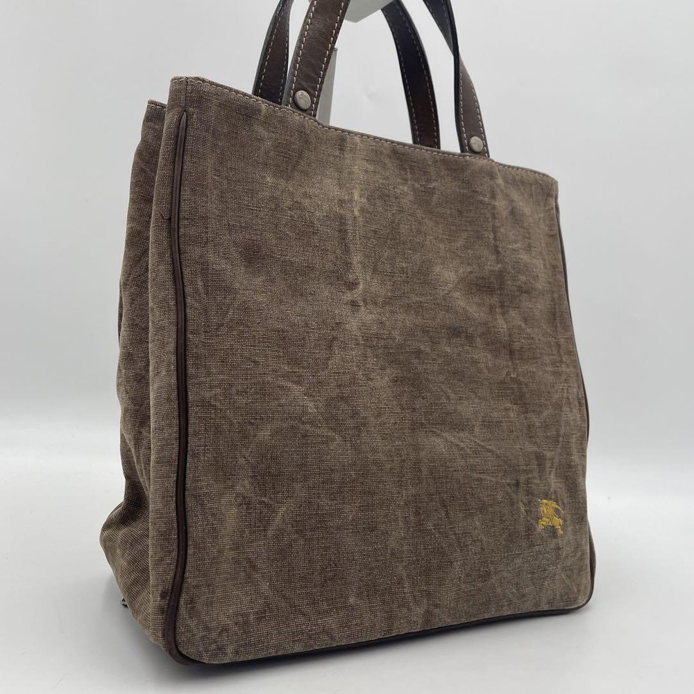 Burberry Handbag Horse Logo Canvas Leather Brown