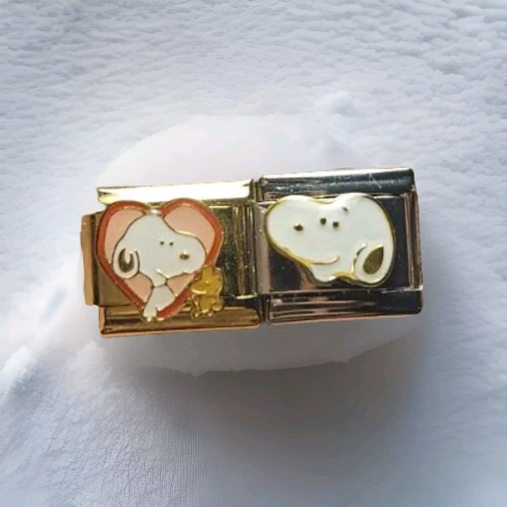 Snoopy Heart Italian Charms Set Of Two Stainless Steel 9MM Silver Gold