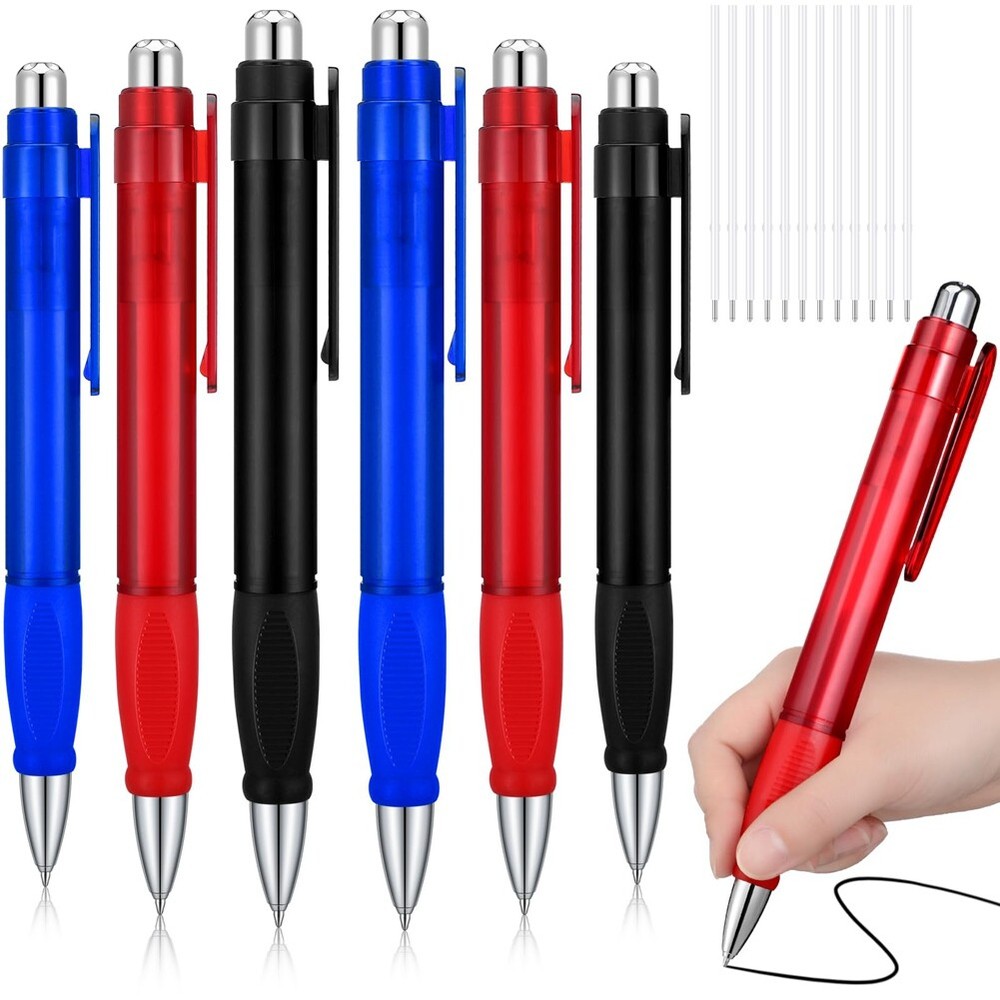 6 Pcs Big Pens Jumbo Pen Bulk with Refills Extra  Ballpoint Pens Black Ink 4167