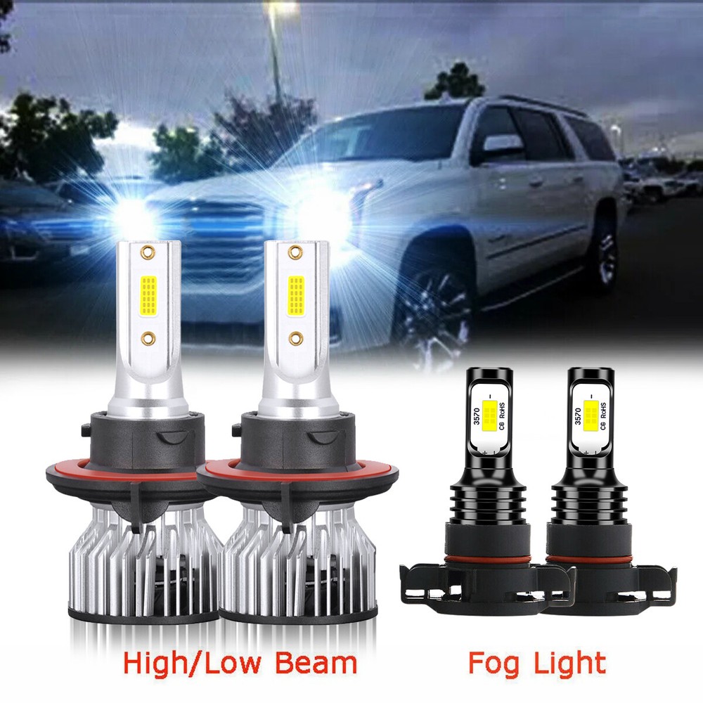 For GMC Yukon XL 1500 2007-2014 -4x LED Headlight High Low Beam +Fog Light Bulbs
