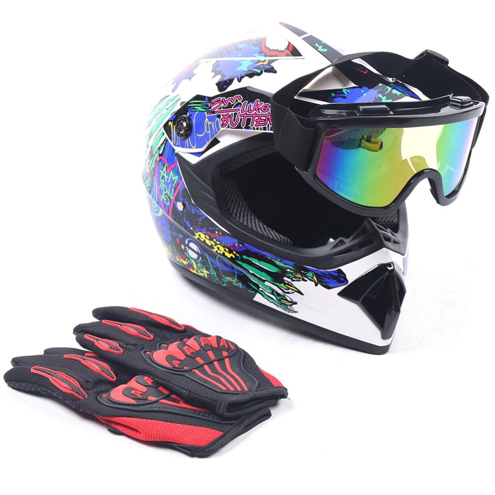 DOT Approved Off Road Helmet with Gloves and Goggles for Dirt Bike Adults