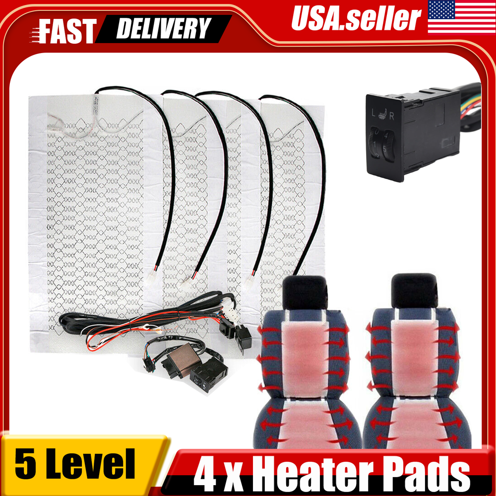 UK 4x Seats Carbon Fiber Heated Cushion Heater Pad Hi-Off-Lo Switch Kit 12V seat