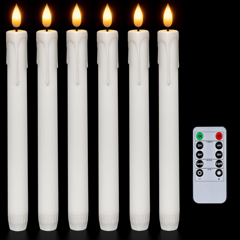Homemory 6 Pcs Flameless Taper Candles with Remote, Timer, Pack of 6, White