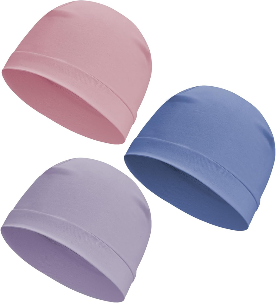 3 Pack Cotton Skull Cap Beanie Lightweight Sleep Hat Chemo Headwear for MenWomen