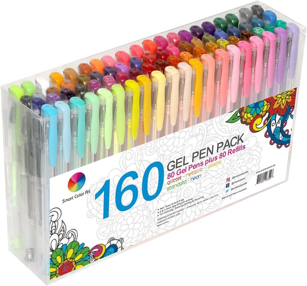 160 Colors Gel Pens Set 80 Gel Pen with 80 Refills for Adult Coloring Books Draw