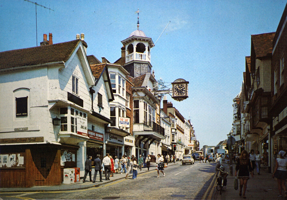 Postcard High Street Guildford Surrey Busy People Shopping Pederastian Walking
