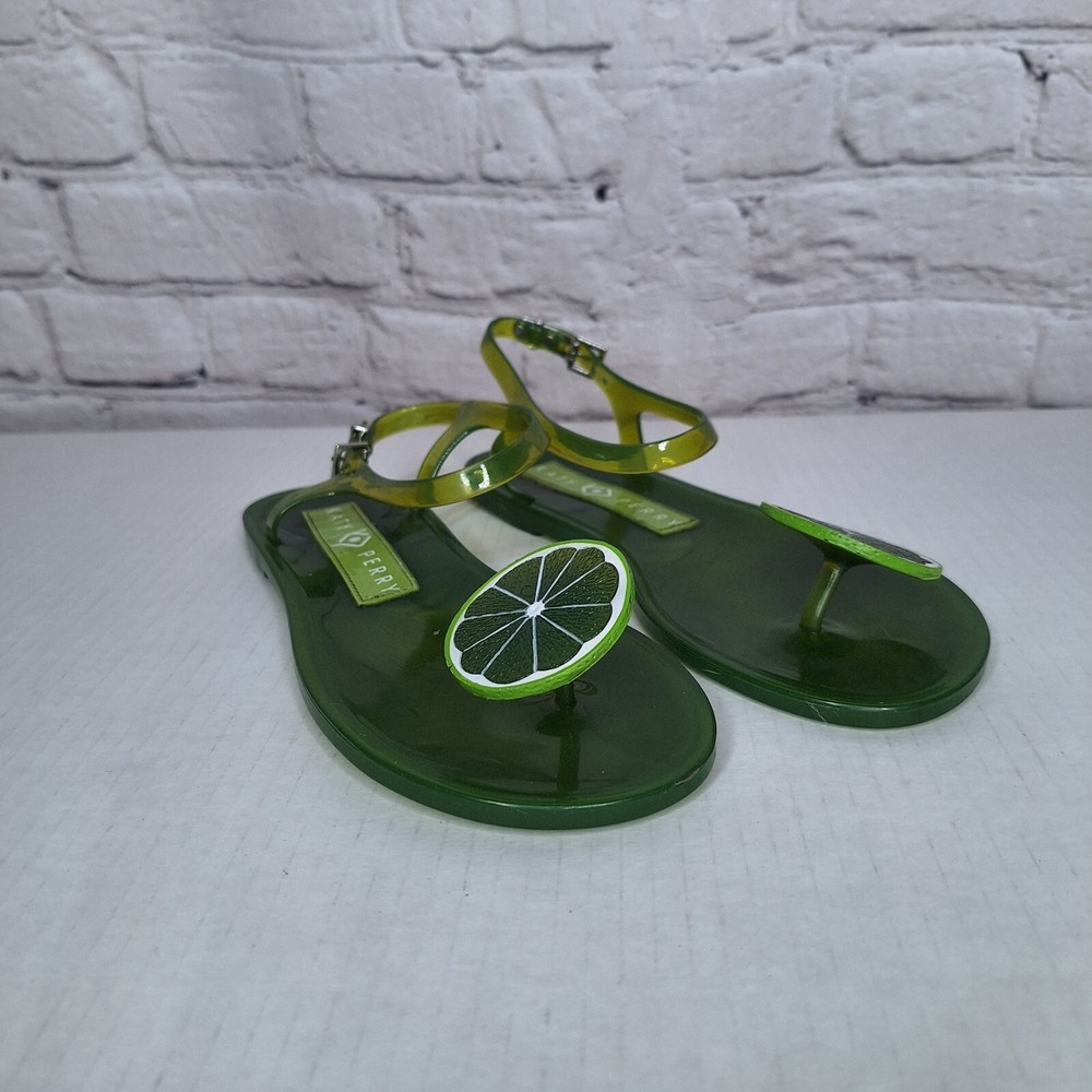 Katy Perry Lime Green Ankle Strap 3D Accent Thong Sandals Size 6