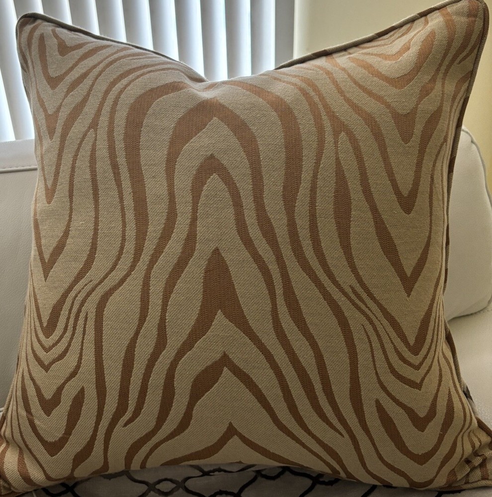 Custom Designer Schumacher Zebra Tan and Gold Pillow Covers 21x21 Pair Double-Sided