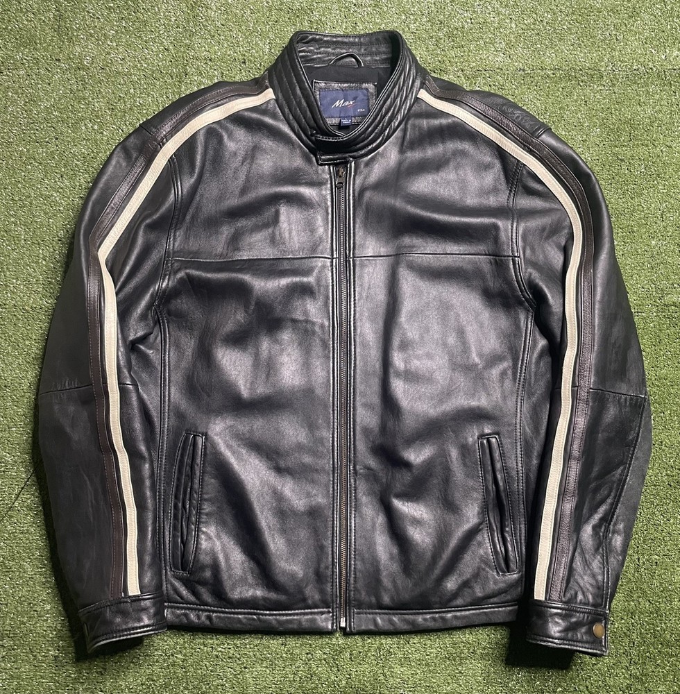 Men’s Max USA Genuine Leather Cafe Racer Motorcycle Jacket Size Medium Black