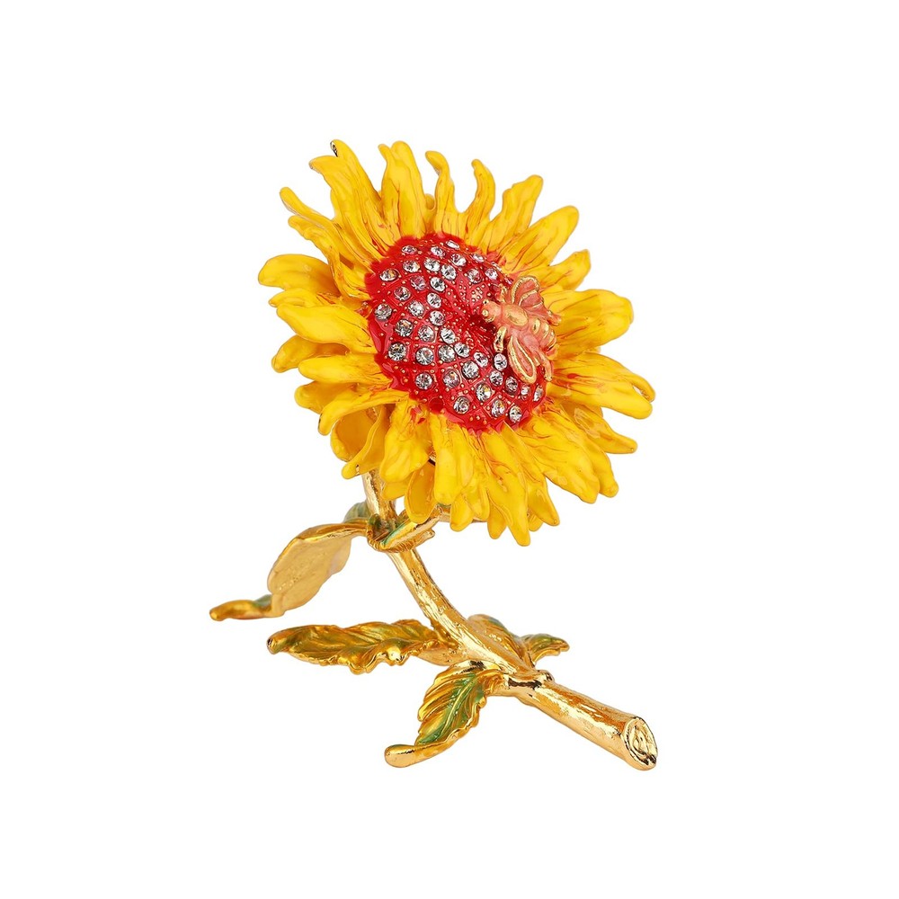 Sunflower Enamel Trinket Box Hand-Painted Jewelry Storage Decorative Figurine Ornament