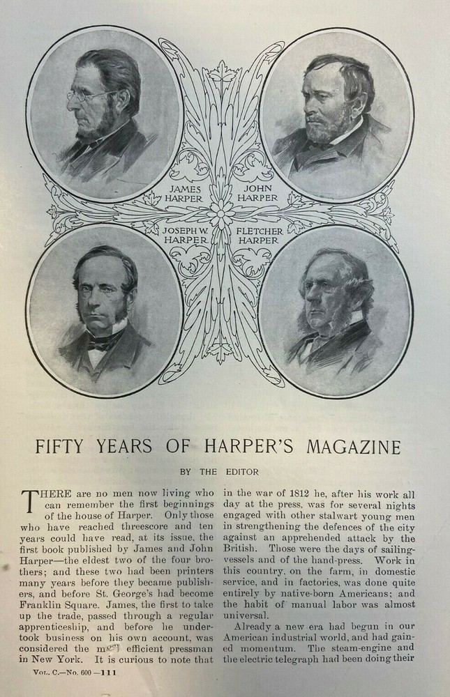 1900 Fifty Years of Harper's Magazine Editors Illustrators John Jacob Abbott