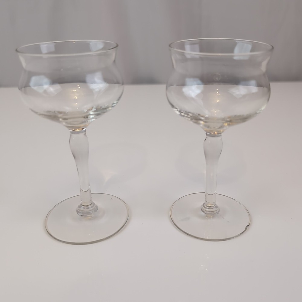 Set Of 2 Vintage Clear Elegant Glass Sherbet/ Champagne