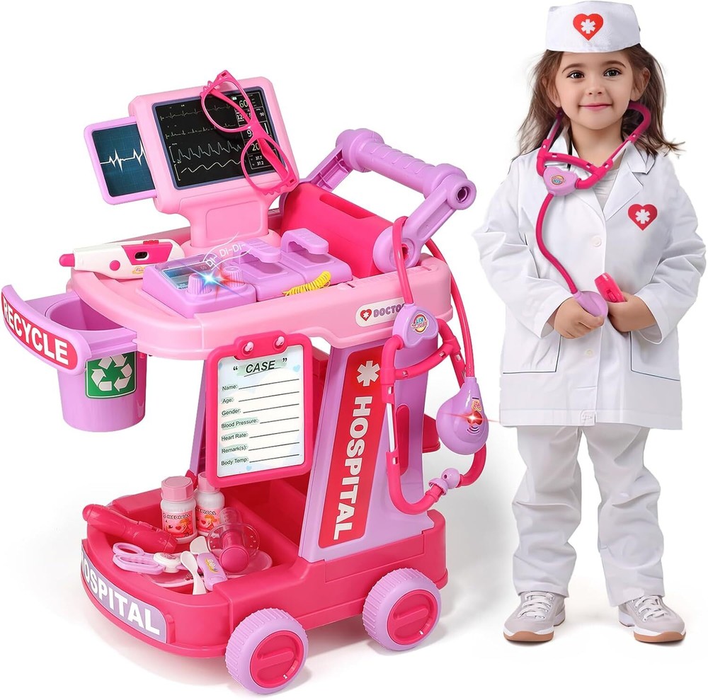 Doctor Kit for  Aged 3 4 5, Pretend Doctor Play Set for Toddlers(Pink)