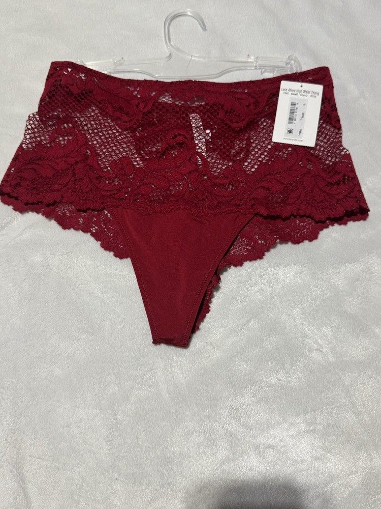e Mystere Lace Allure High Waist Thong Panty Cherry Red S New With Tag