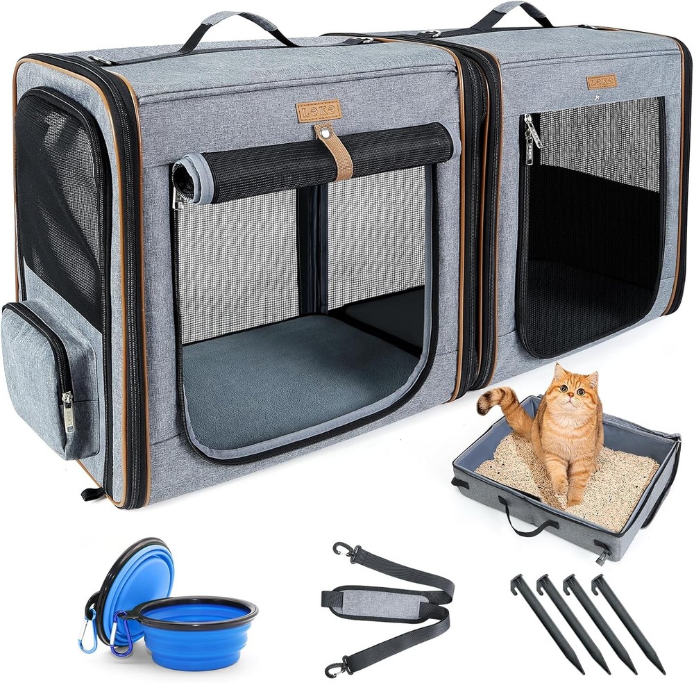 Large 2-in-1 Cat Carrier with Litter Box and Zipper Locks for Travel