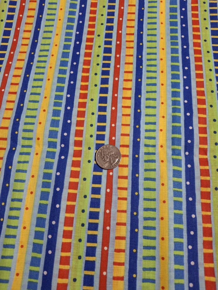 VTG Norm Lambert Colorful Striped Dot Cotton Fabric by General Fabrics NEW