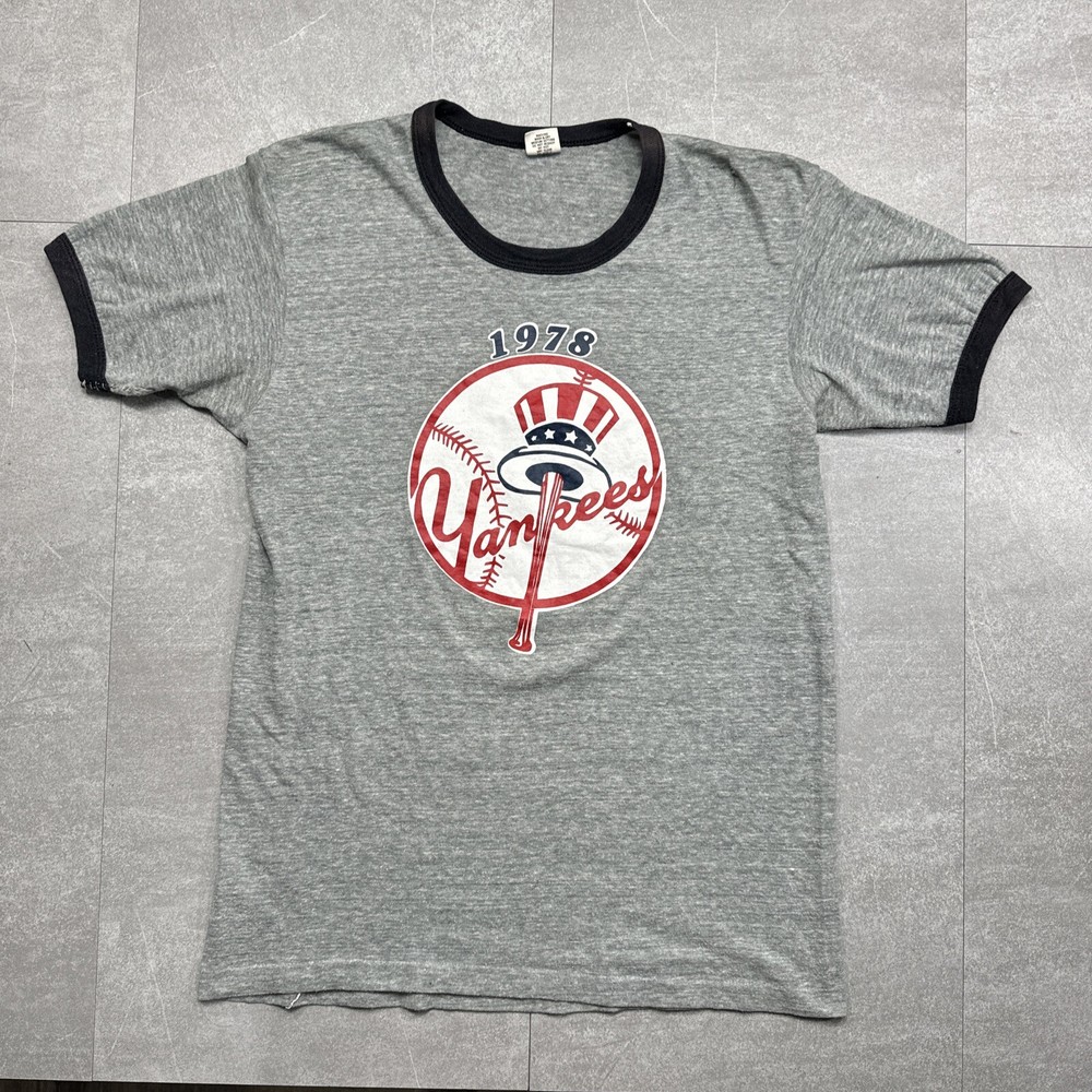Vintage New York Yankees shirt mens M Gray ringer 1978 70s rare MLB single