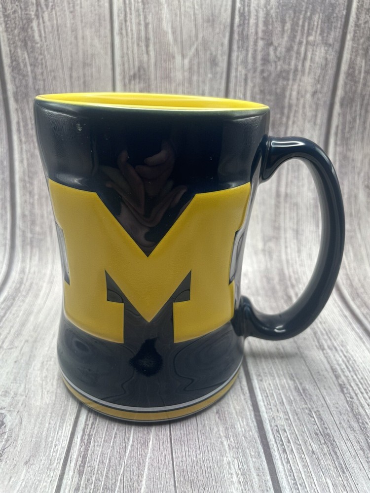Michigan Wolverines NCAA 14oz Emblem Relief Coffee Mug Brand New  