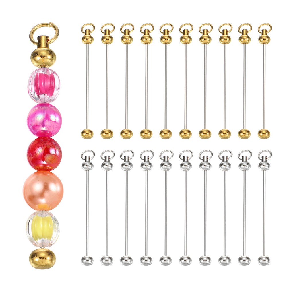 50 Pcs Metal Beadable Keychains Bars Beaded Keychain Blanks, Gold/Silver