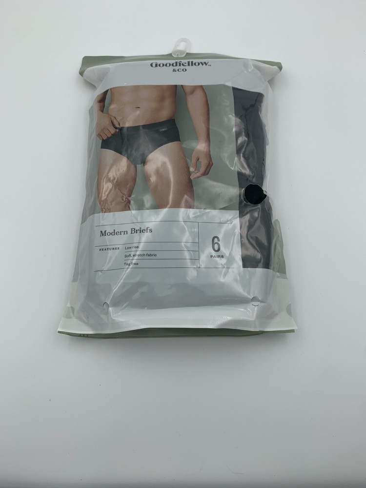 Goodfellow Co 6 Pack Modern Low Rise Modern Black Briefs, LARGE