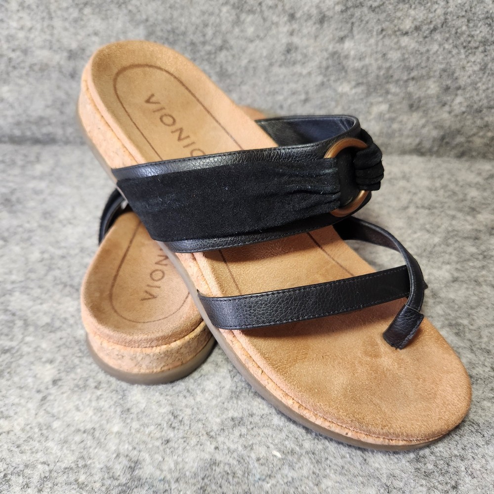 Vionic Women's Landyn Black Leather Slide Sandals Size 7 M BHFO 9364