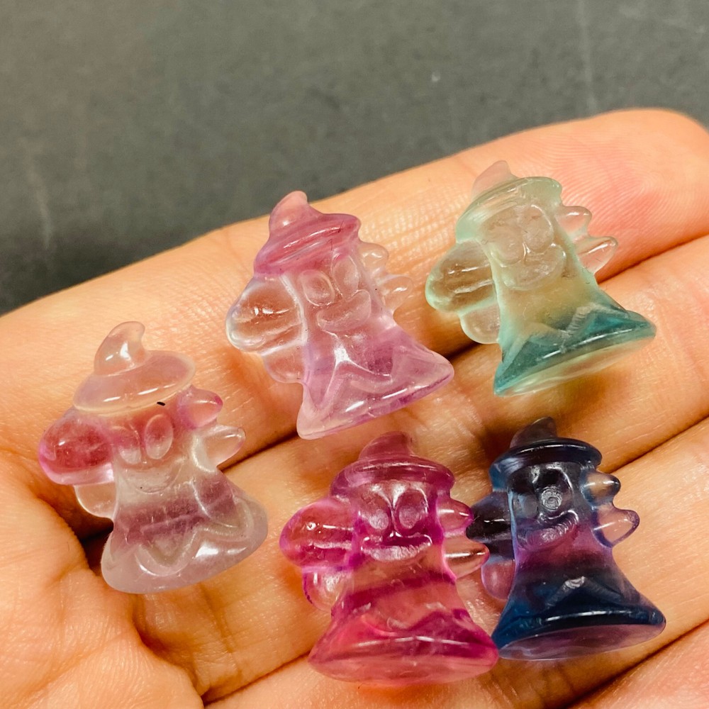 Natural Fluorite Quartz Mini Skull Set - Hand Carved Healing Crystals 5pc