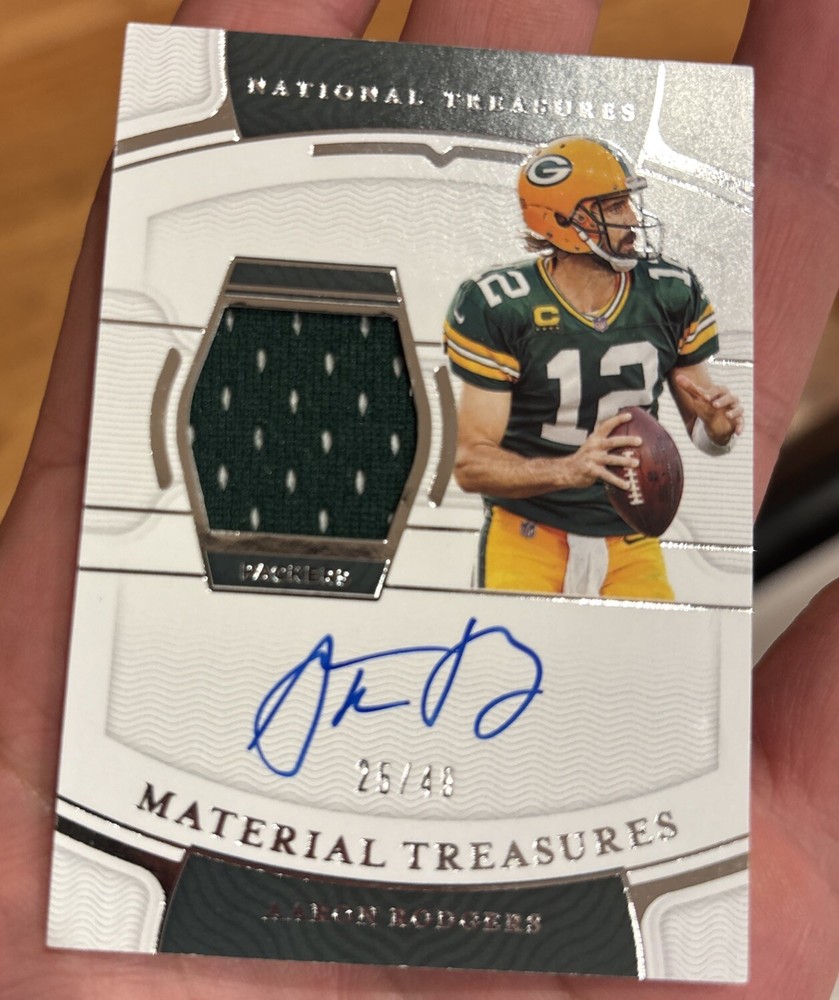 2021 Aaron Rodgers National Treasures Patch Auto /49 On Card Auto Game Used