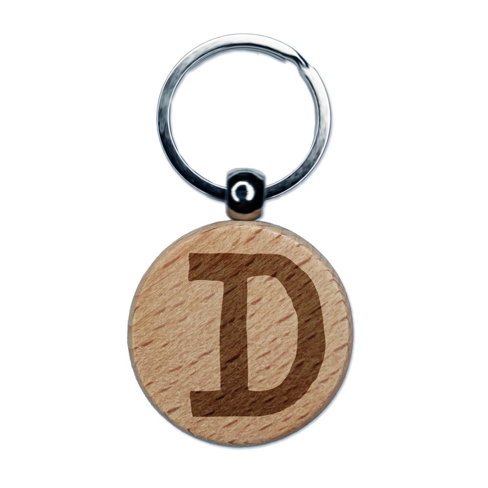 Cute Letter D Uppercase Typewriter Font Engraved Wooden Keychain Charm  