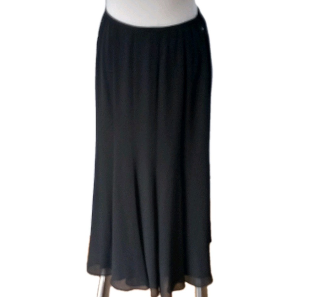 Jacques Vert Black Midi Skirt Layered Chiffon Floaty Elastic Waist UK 10