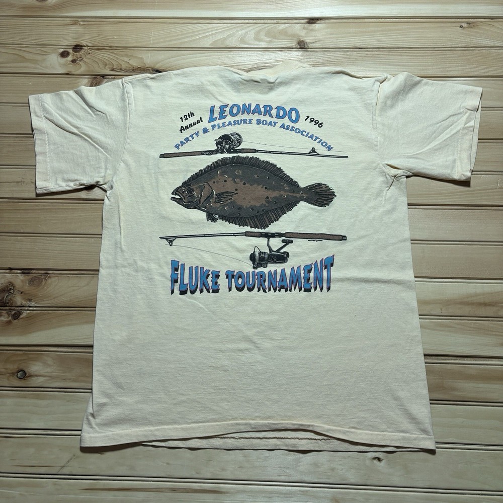 90s Vintage Leonardo Flounder Fishing Tournament Tee - Size L