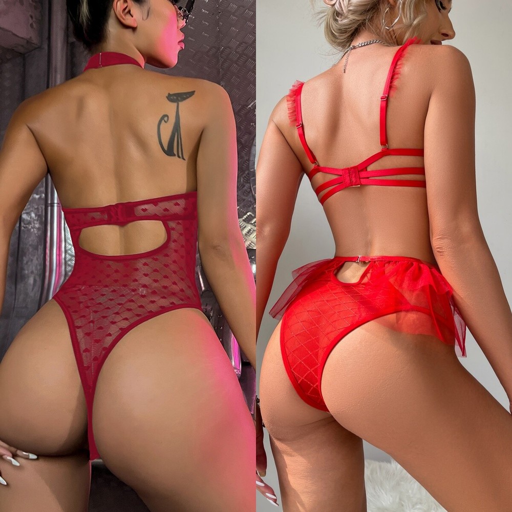Sexy Lace Sheer Bodysuit Babydoll Nightwear for Women
