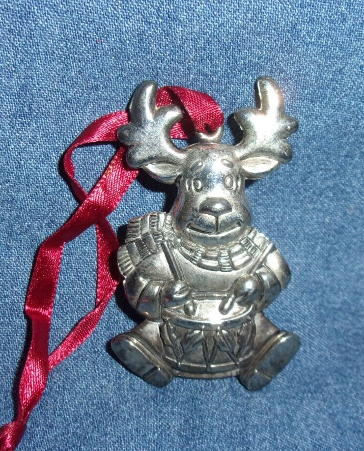 Gorham Reindeer with Drum Silverplate Christmas Ornament