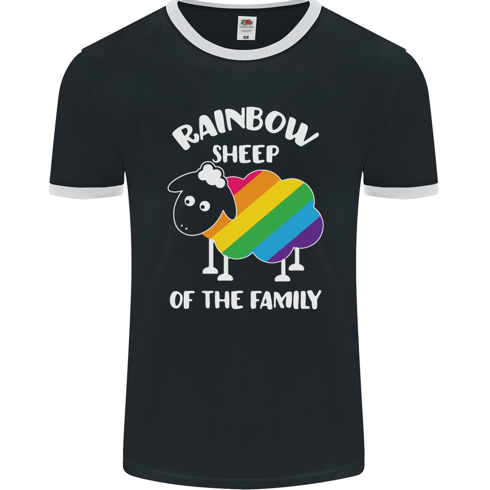 Rainbow Sheep Gay Pride Ringer T-Shirt for Men by Fruit of the Loom