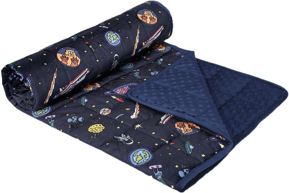 CHHKON 7lb Weighted Blanket for Kids Teens 41x60 Inches Navy Space Design