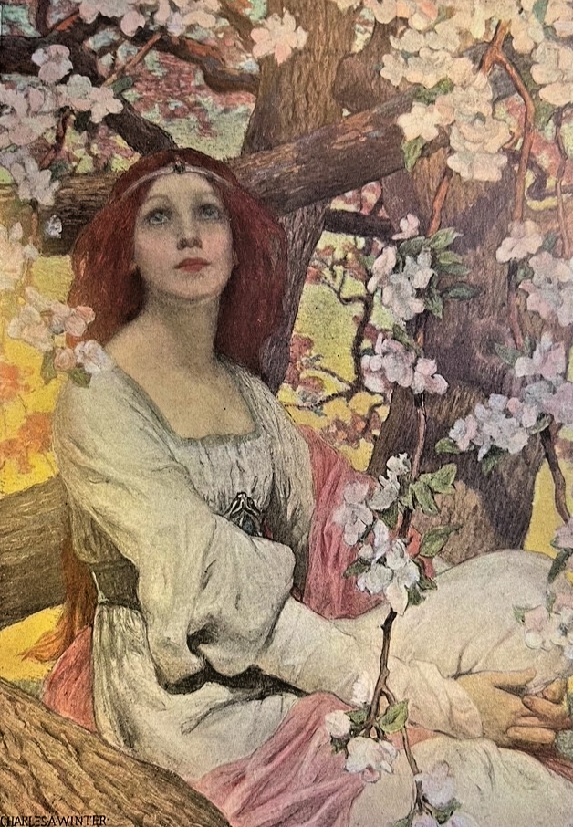 1910 Vintage Magazine Illustration Victorian Woman in Woods by Charles Winter