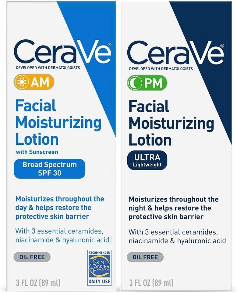 CeraVe Fragrance-Free Day & Night Face Moisturizer 3 oz for Healthy Skin Care