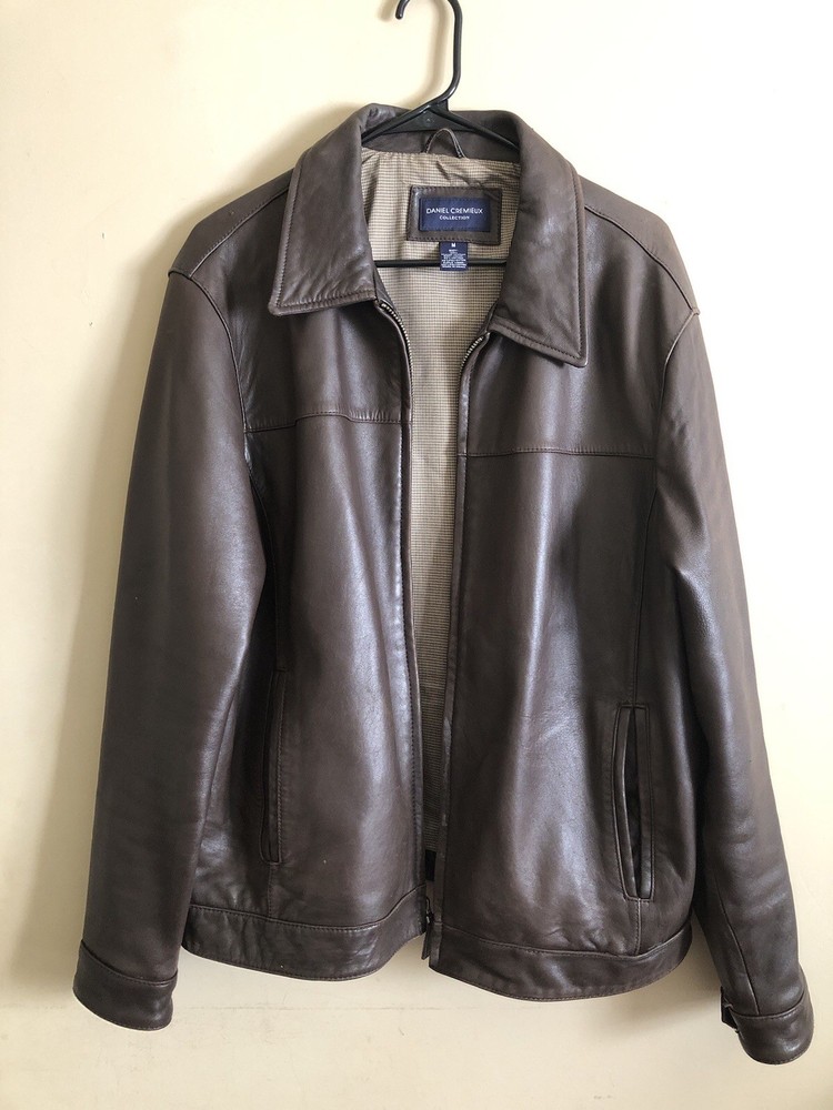 Daniel Cremieux Collection Men’s Brown Lamb Skin Bomber Jacket Size Medium
