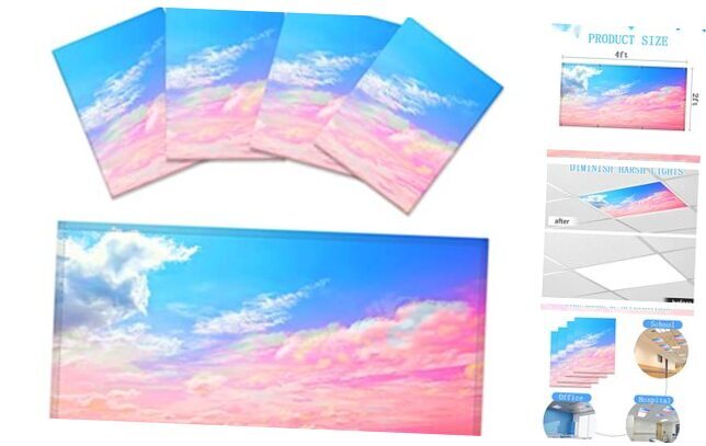 4 Pack Fluorescent Light Covers for Ceiling Lights Classroom Office Magnetic