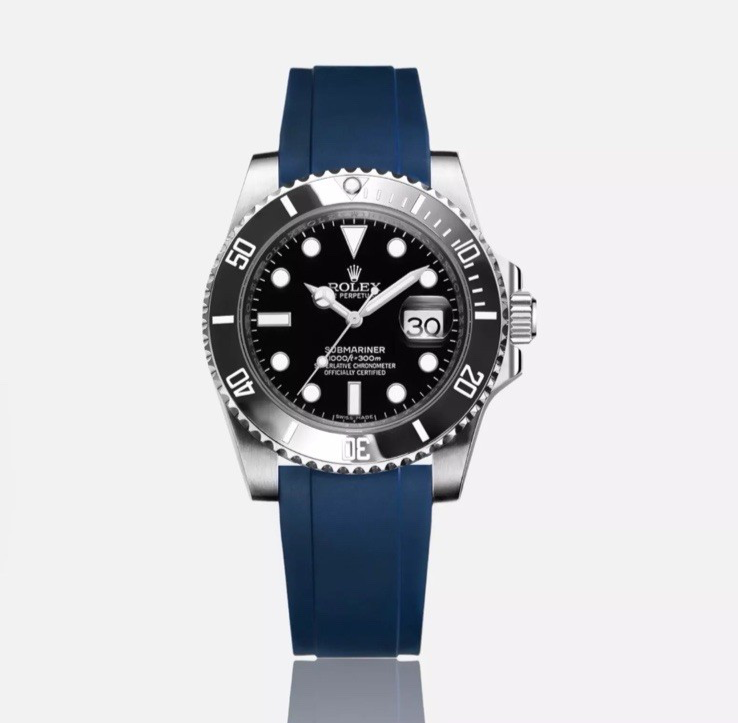 Navy 20mm Oysterflex Rubber Strap with Clasp for Rolex – Durable & Stylish