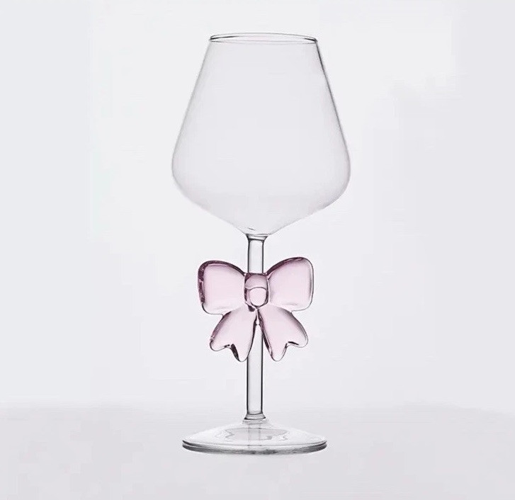 Pink Bow Stemless Wine Glass for Parties and Gifts